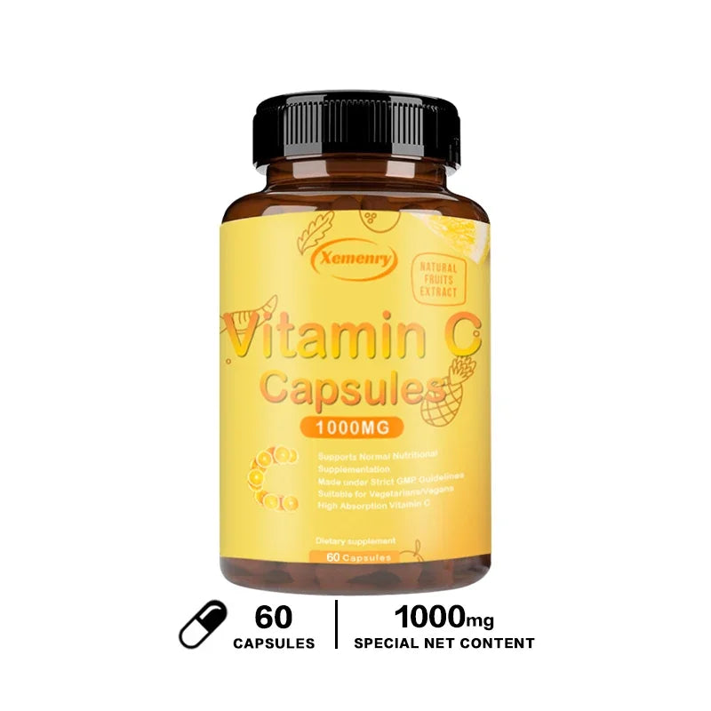 Vitamin C Capsules 1000mg - Supports Dental and Skin Health, Improves Immunity, Prevents Cancer, Antioxidant