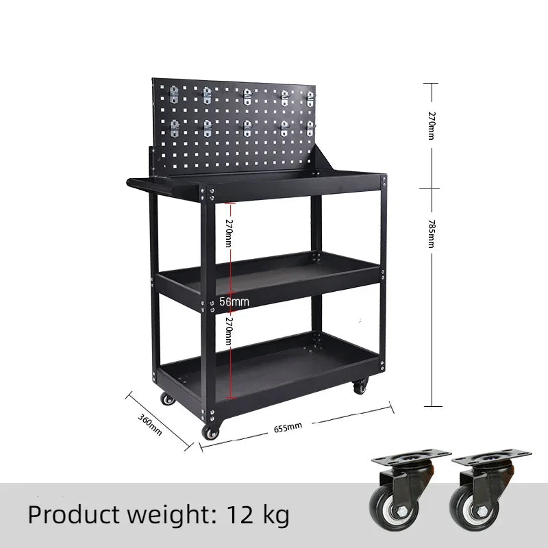 Mechanical Workshop Tools with Wheels, Tool Carts 3-layer Mobile Tool Car, Multifunctional and Heavy-duty Auto Repair Parts Car