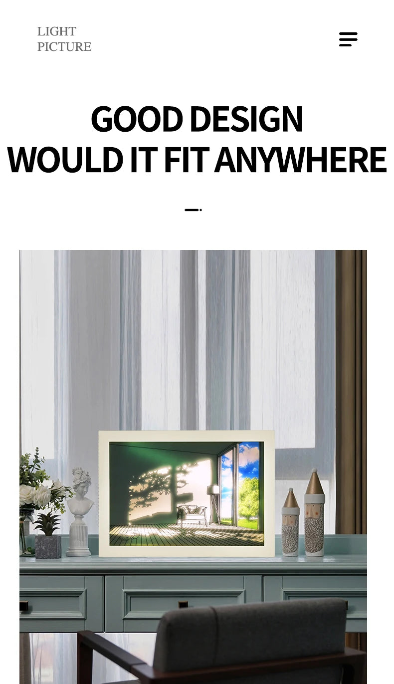 Beautiful LED Light Painting Indoor Sunlight Window Wooden Photo Light Dimming Wall Artwork Table Lamp Home Decor Night Lamp