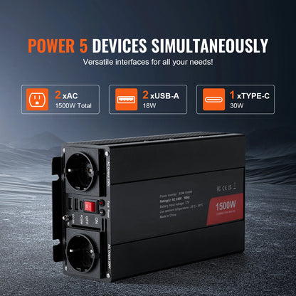 SucceBuy Modified Sine Wave Inverter 1500W / 3000W / 5000W Power Inverter for Home Devices Home Appliances Household Equipment