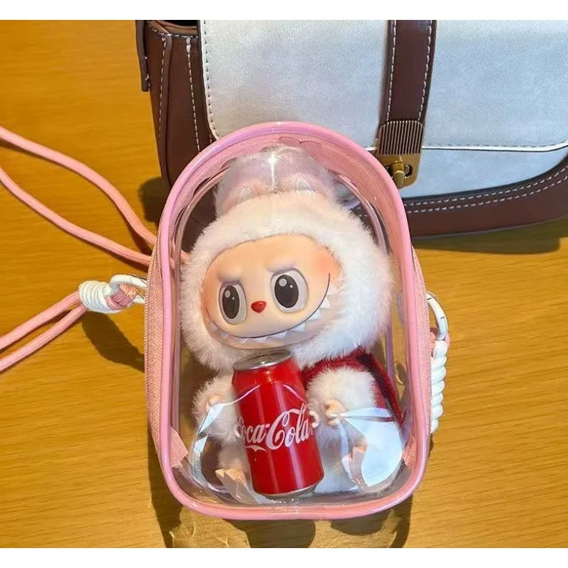 Labubu Protect Case Labubu Sitting Party 15/17cm Cotton Doll Shoulder Pain Bag PVC Storage Bag Labubu Walk Bag Dustproof