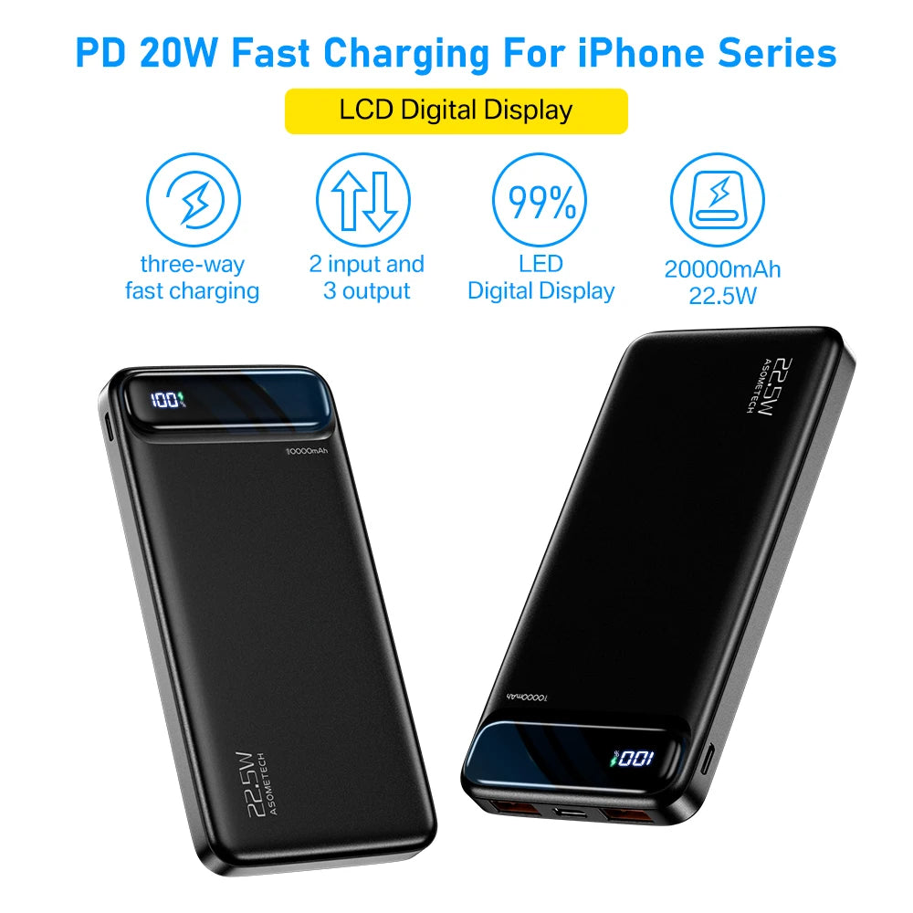 Power Bank 20000mAh Portable Charger Poverbank USB Type C PD Fast Charging Powerbank 10000mAh External Battery for iPhone Xiaomi