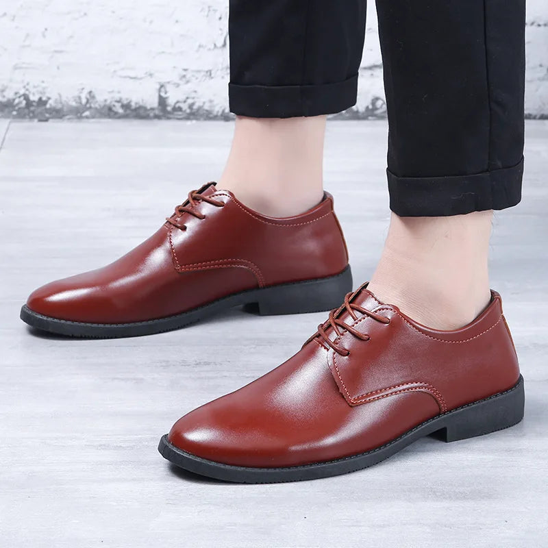 Men's Shoes Black Leather Men's Formal Shoes Oxford Wedding Party Office Business Shoes Plus Size Fashionable and Comfortable