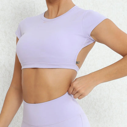 New Sports Shirts Breathable Workout Sportswear Fitness Backless Yoga Clothing Chest Pads Sport Crop Tops Gym Top Women