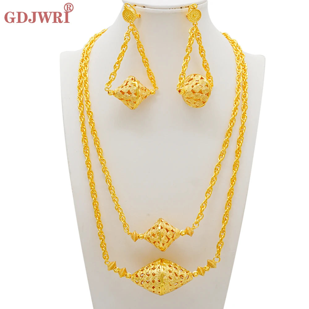 Dubai Jewelry Set Elegant Necklace Earrings Wedding Party Bridal Women's 2024 Gold Color Jewelry Set Luxury