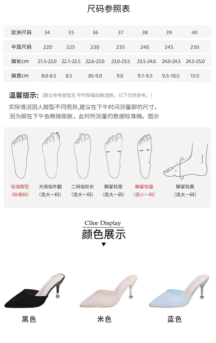 New Women's Slippers High Heel Closed Pointed Toe Shoes Sexy Ladies Heeled Sandals for Women
