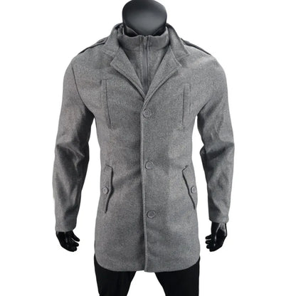 New Woolen Mens Coat Medium and Long Zipper Jacket Large Size Fake Two-piece Set Cardigan for Men