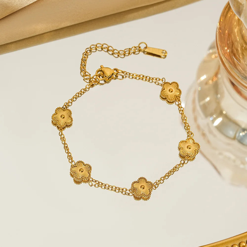 316L Stainless Steel Lucky Five-Leaf Flower Pendant Bracelets For Women Five-Petal Clover Collarbone Chain Exquisite Jewelry