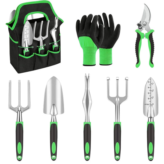Gardening tools set-8 pieces of green gardening tools,professional garden pruning shears ergonomic manual trim tool set