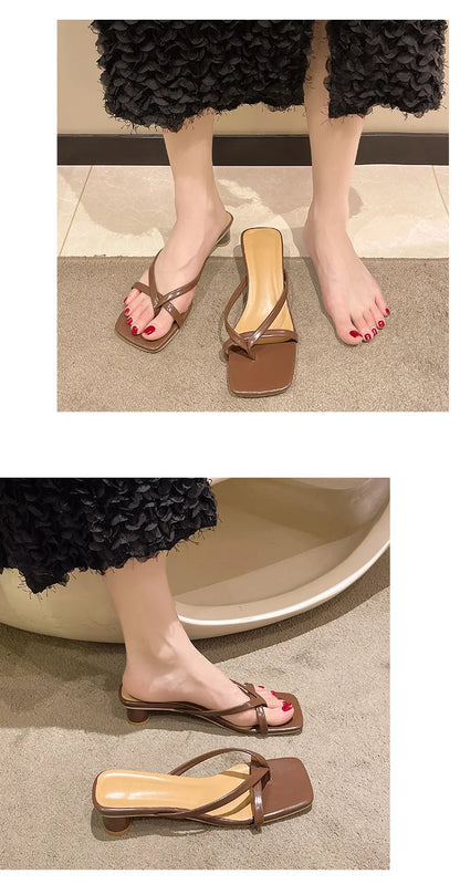 Flip-flops, Women Wear 2024 New Summer Half - Toe Sandals, Fashion Casual Mid-heel Chunky Sandals, Women's Shoes