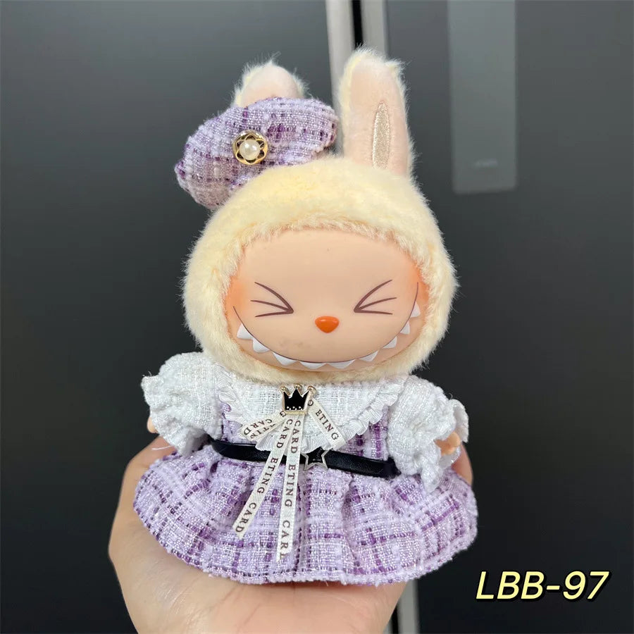 Labubu can wear baby clothes vinyl cloth 17cm doll cute change casual suit skirt plush clothes