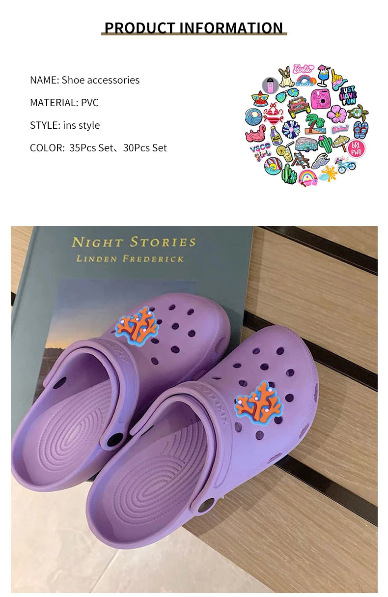 35/30 Pcs Shoe Charms for Crock Clogs Cute Cartoon Shoe Charms Lovely Shoe Accessories Summer Fashion Shoe Charms