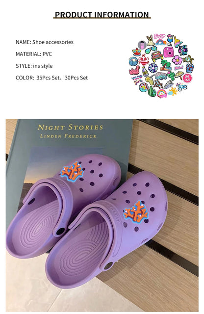 35/30 Pcs Shoe Charms for Crock Clogs Cute Cartoon Shoe Charms Lovely Shoe Accessories Summer Fashion Shoe Charms