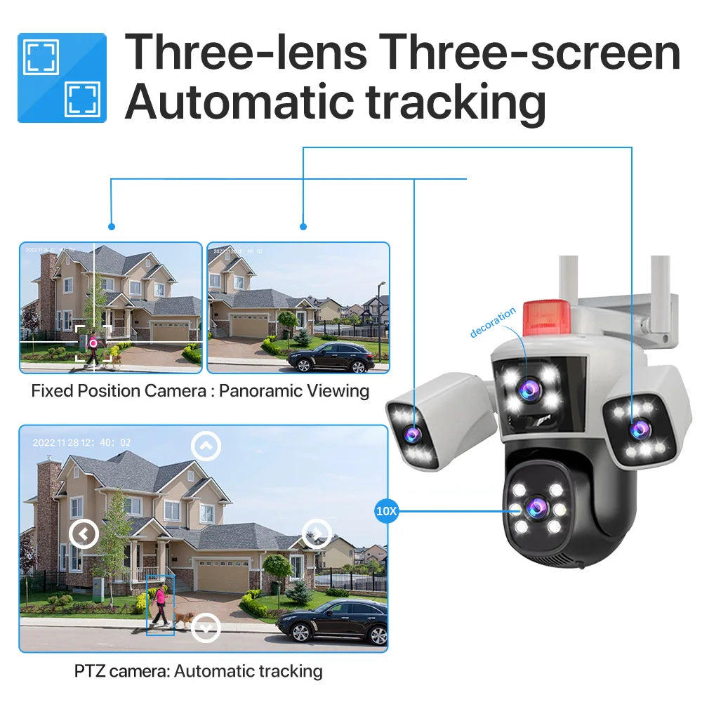 Linook 12MP,6K,3 lenses,WiFi monitoring camera,CCTV outdoor WiFi camera,IP camera,PTZ security protection camera,Security camer
