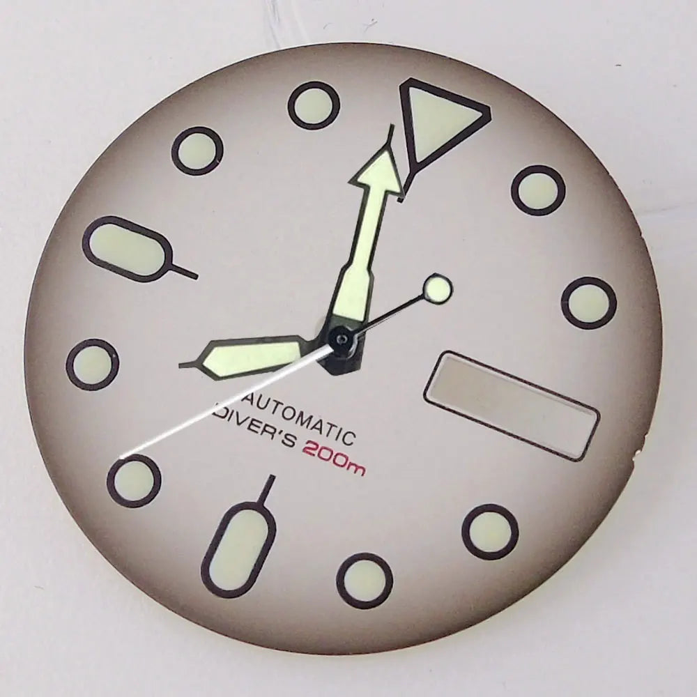 NH36 Watch Dial 29mm Weekday Date Orange/white/black Dial Face Plate Green Lume for Diver Watch Hand Set