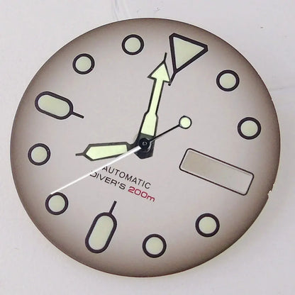 NH36 Watch Dial 29mm Weekday Date Orange/white/black Dial Face Plate Green Lume for Diver Watch Hand Set