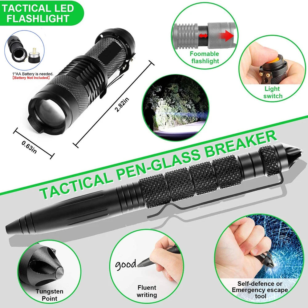 Outdoor Survival Kit: Multifunctional Camping & Hiking Essentials - First Aid Kit Emergency Tactical Gear Set  ﻿