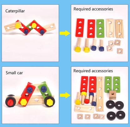Educational Montessori Kids Toys Plastic Wooden Toolbox Pretend Play Set Children Nut Screw Assembly Simulation Carpenter Tool