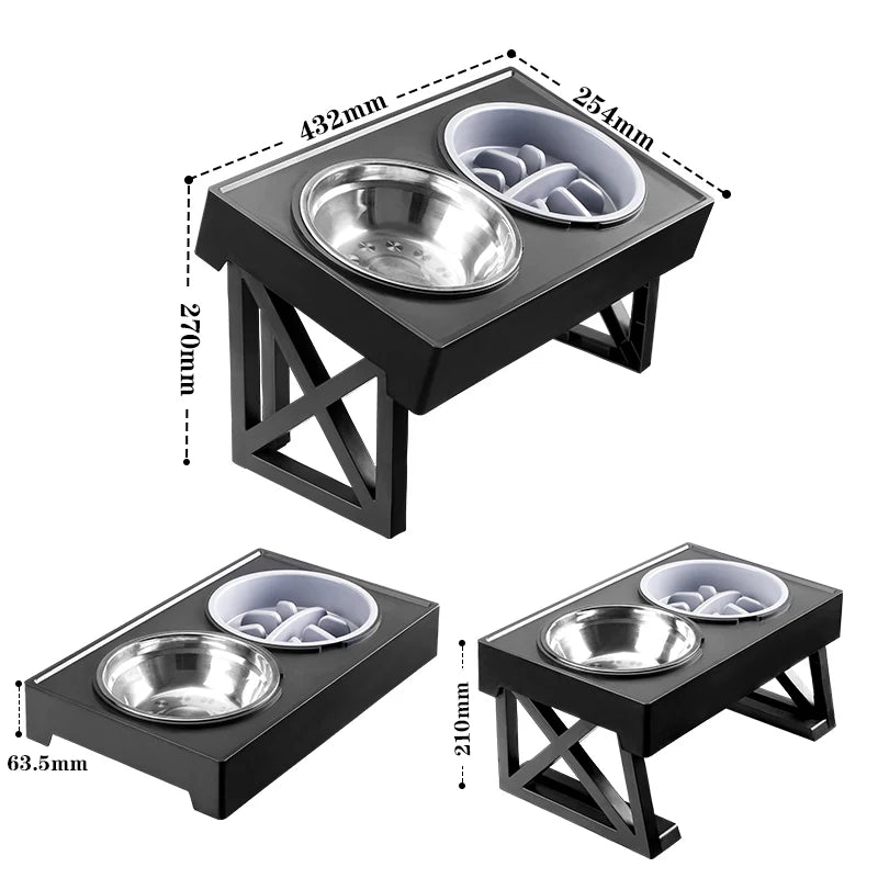 Elevated Dog Bowls 3 Adjustable Heights Dog Food Water Bowl with Slow Feeder Bowl  Dog Bowl For Pet Meal Mat Elevated Bowl Mat