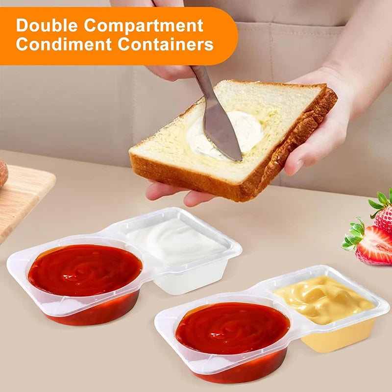 10Pcs Reusable Snack Containers with Lid Double Compartment Snackle Box Sauce Containers Portable Snack Box Food Containers Set