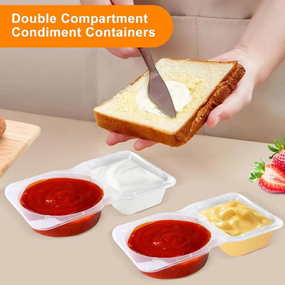 10Pcs Reusable Snack Containers with Lid Double Compartment Snackle Box Sauce Containers Portable Snack Box Food Containers Set