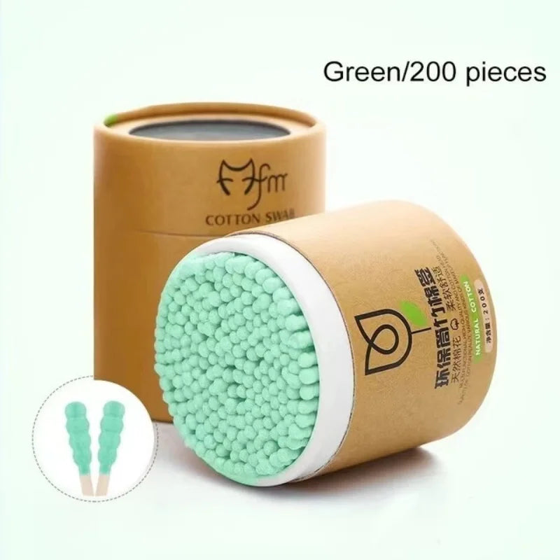 200pcs double layer disposable cotton swabs cosmetic cotton nose plugs ear plugs cleaning cotton swabs cotton spirals