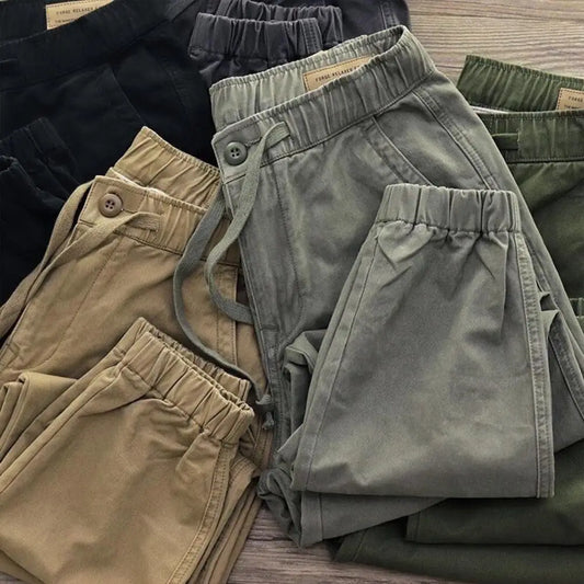 Cargo Pants Trousers for Men 2022 Casual Multi Pockets Stretchy Cuffs Thin Drawstring Elastic Waist Men Fitness Pants