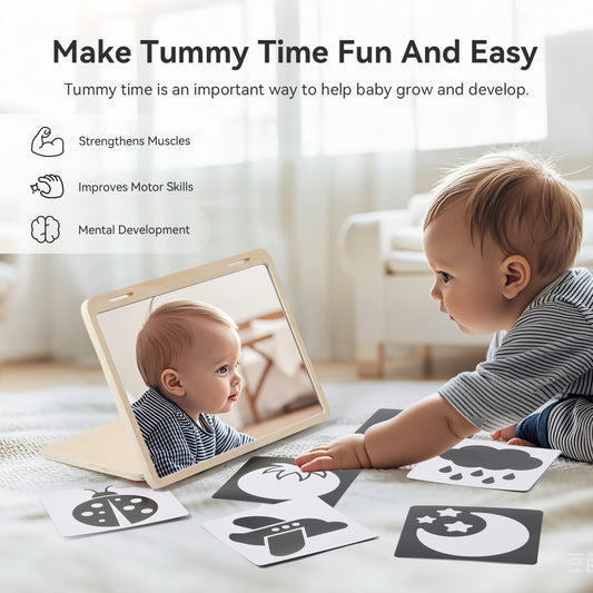 Black And White Baby Floor Mirror Tummy Time Sensory Baby Toys 6 12 months Kid Toys For Babies Montessori Development Crawl Toys