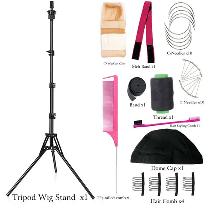 21-23inch Canvas Block Head Mannequin Wig Head Wig Stand Tripod with Head, Mannequin Head Wig Display Styling Head With Stand