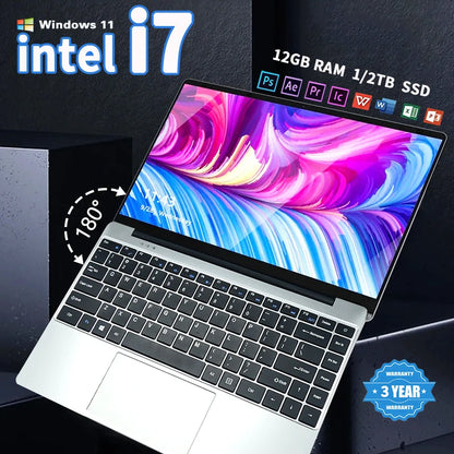 Intel Core i7-7500U 14.1 inch Laptop Computer Portable Windows 11 Notebook 12GB RAM 1TB 2TB SSD Office Study Laptops