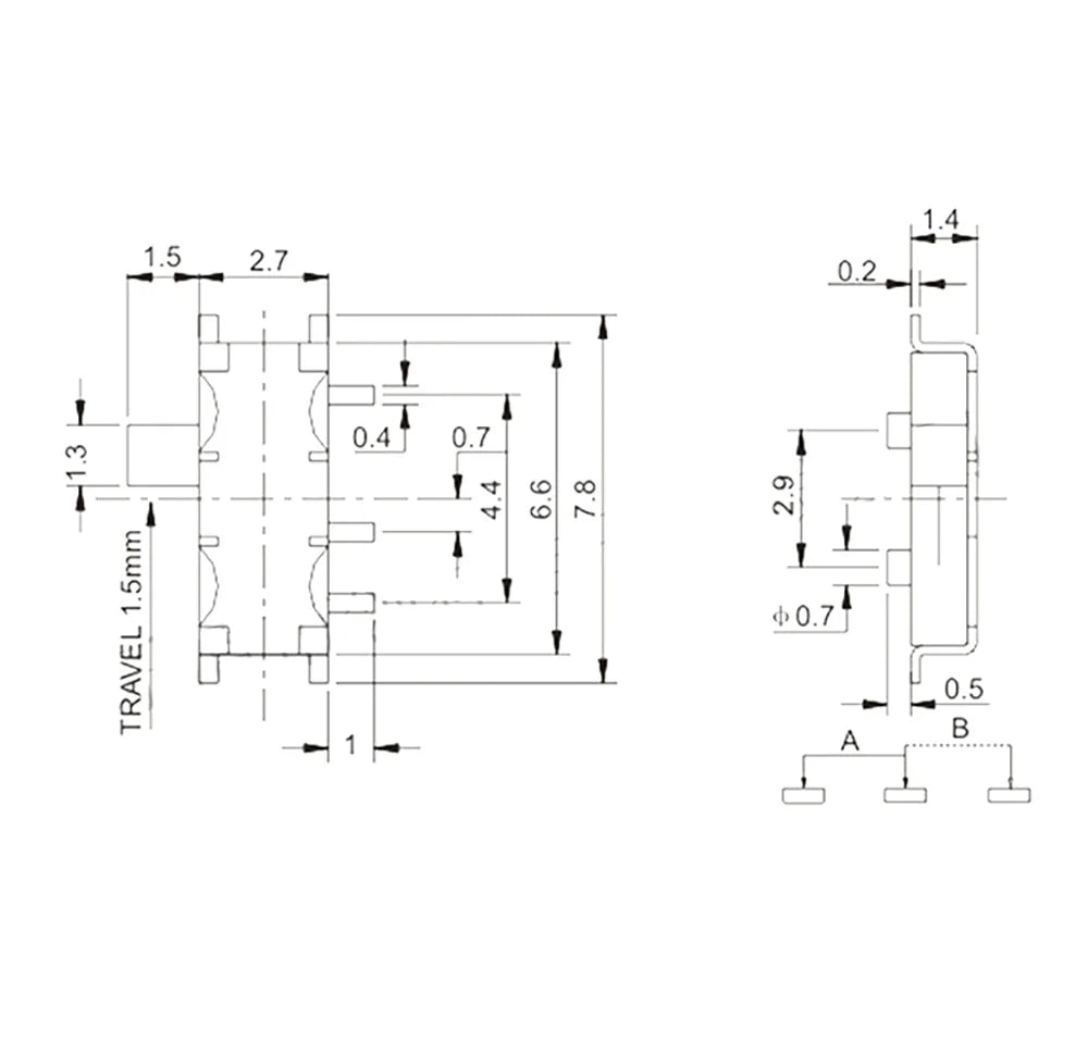 7Pin Mini Slide Switch On-OFF 2Position Micro Slide Toggle Switch 1P2T H=1.5MM Miniature Horizontal Slide Switch SMD