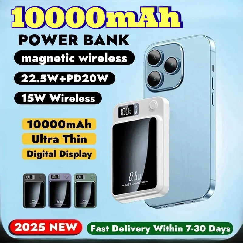 22.5W Magnetic Power Bank Wireless Fast Charging Portable Charger External Auxiliary Spare Battery for IPhone Magsafe Powerbank