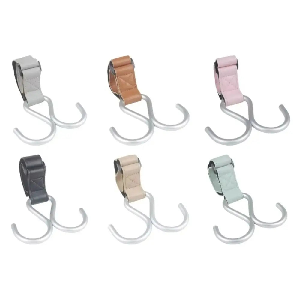 Cute S Shape Baby Stroller Hooks Double Hook PU Hanging Hook Cart Organizer Solid Color Stroller Accessories Baby