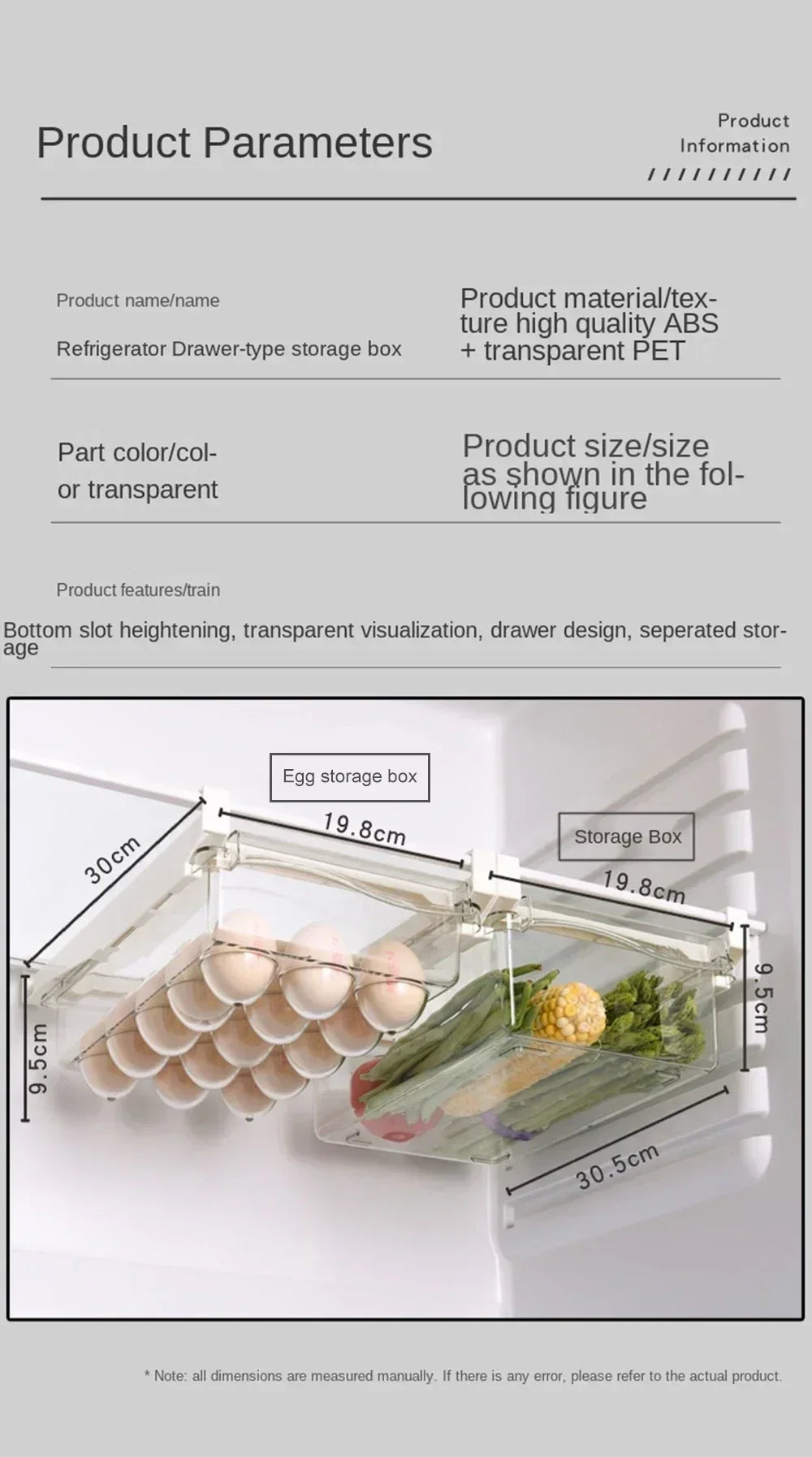 Transparent Fridge Organizer Fruit Egg Refrigerator Storage Box Under-shelf Refrigerator Drawer Box Fresh-keep Kitchen Organizer