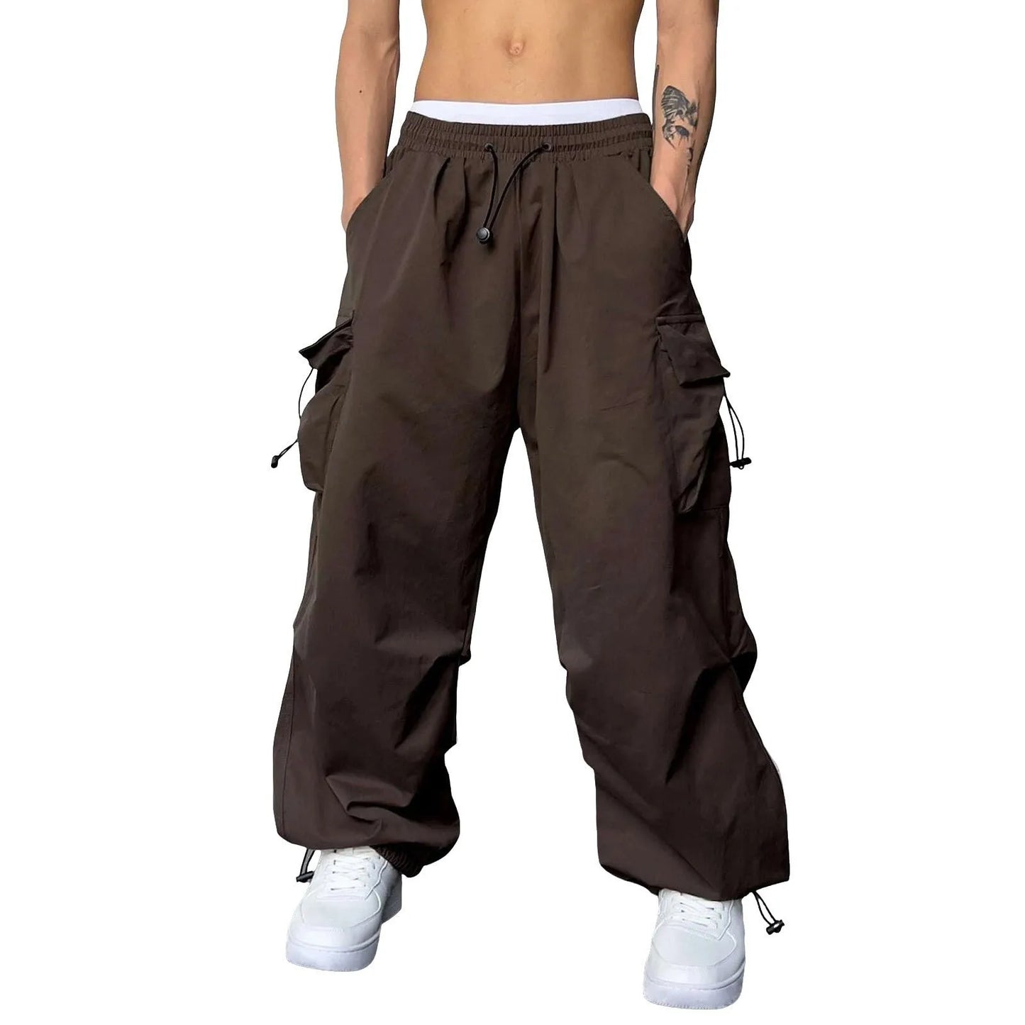 Cargo Pants For Men Baggy Long Pants,Men'S Parachute Cargo Pants Lightweight Pants Drawstring Loose Fit Hiking Casual Pants
