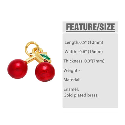 OCESRIO Crystal Green Leaves Cherry Pendant for Necklaces Copper Gold Plated Enamel Fruit Jewelry Making Component pdtb791