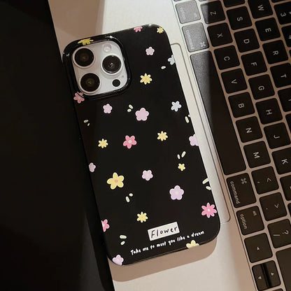 Korean Cute Flower Phone Case  For iPhone 16 15 14 13 12 11 Pro Max XS XR 7 8 Plus SE Mini Soft Shockproof Protective Back Cover