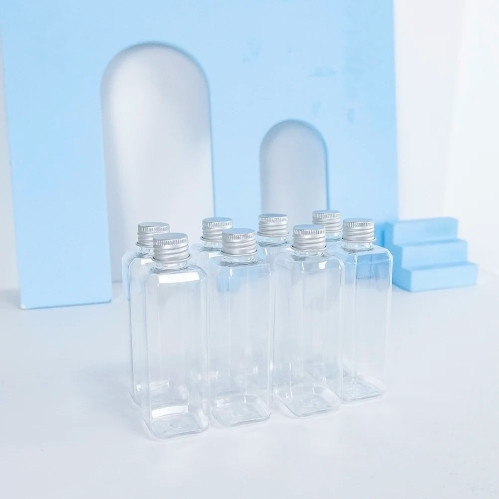 100ml Rectangle Bottles Travel Kit Refillable PET Plastic Square Portable Jar With Aluminium Screw Cap Leakage Proof Healthy
