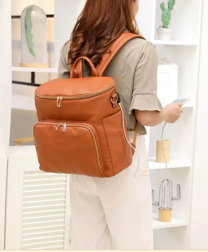 PU Leather Diaper Bag Backpack Large Capacity Travel Carry Bag Maternity Bag Stroller Organizer Nappy Changing Bags Diaper pad