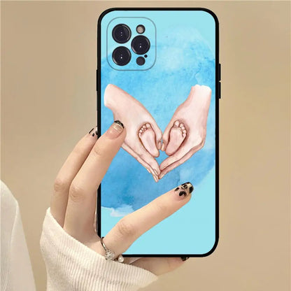 Baby Mom daughter Son Dad Hand Phone Case For iPhone 15 14 13 12 Mini 11 Pro XS Max X XR SE 6 7 8 Plus Soft Silicone Cover