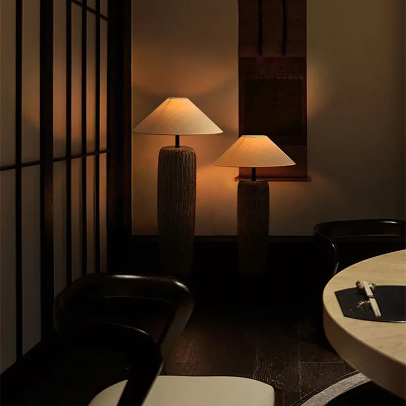 Ceramic floor lamp Wabi Sabi Style fabric lamp shade japanese floor lamp for Living Room Salon Corner Sofa Lounge Standing Light