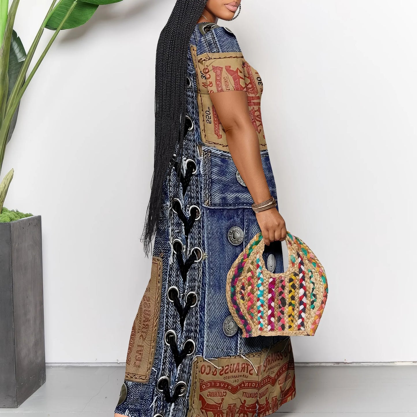 Women's Casual Maxi Dresses Summer Suspender Beach Dress Sundress with Pockets