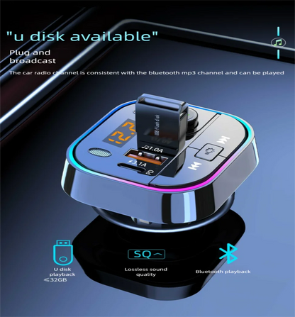 Bluetooth 5.0 Car FM Transmitter Car Bluetooth Receiver Ambient Hands-Free Mp3 Player Dual USB Fast Charger 5.0 Audio Adapter