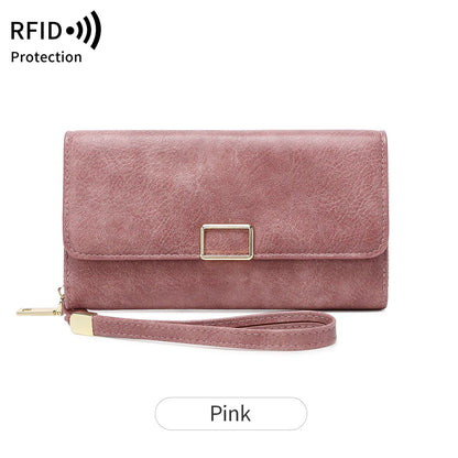 RFID Blocking Women's Wallet Large Capacity Credit Card Holder Clutch Bag Trifold Large Capacity Zipper Long Wallet Coin Purse