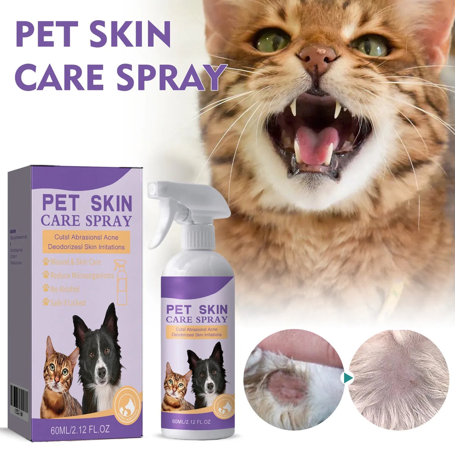 60ml Pet Skin Itching Spray Antimicrobial No Alcohol Removing Mites And Relieving Cleaning Care Supplies For Dogs And Cats