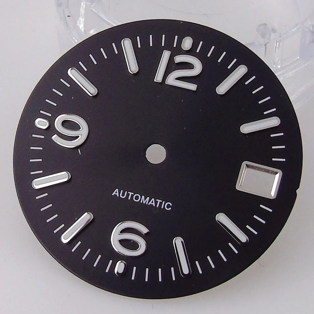 29MM Pilot Watch Dial Face for NH35 NH36 Dive Watch Mod Parts Silver Hand set Date Window Sterile Dial Plate Green Luminous