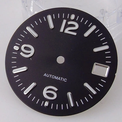 29MM Pilot Watch Dial Face for NH35 NH36 Dive Watch Mod Parts Silver Hand set Date Window Sterile Dial Plate Green Luminous