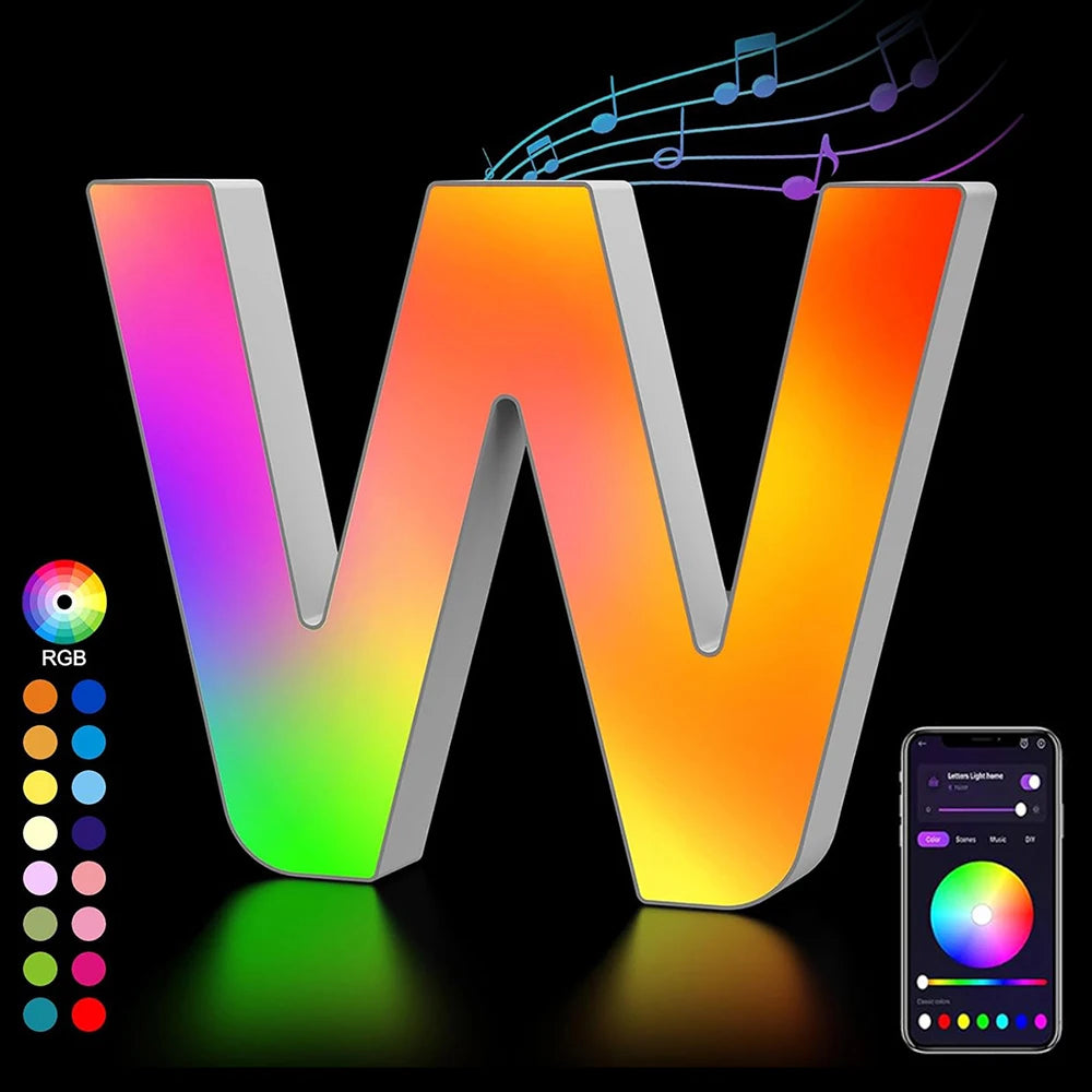 Smart LED Letters Lights Alphabet Light Decorative Name Letter Number Lamp Night Light USB MeRGBW App Music Sync Logo Game Home