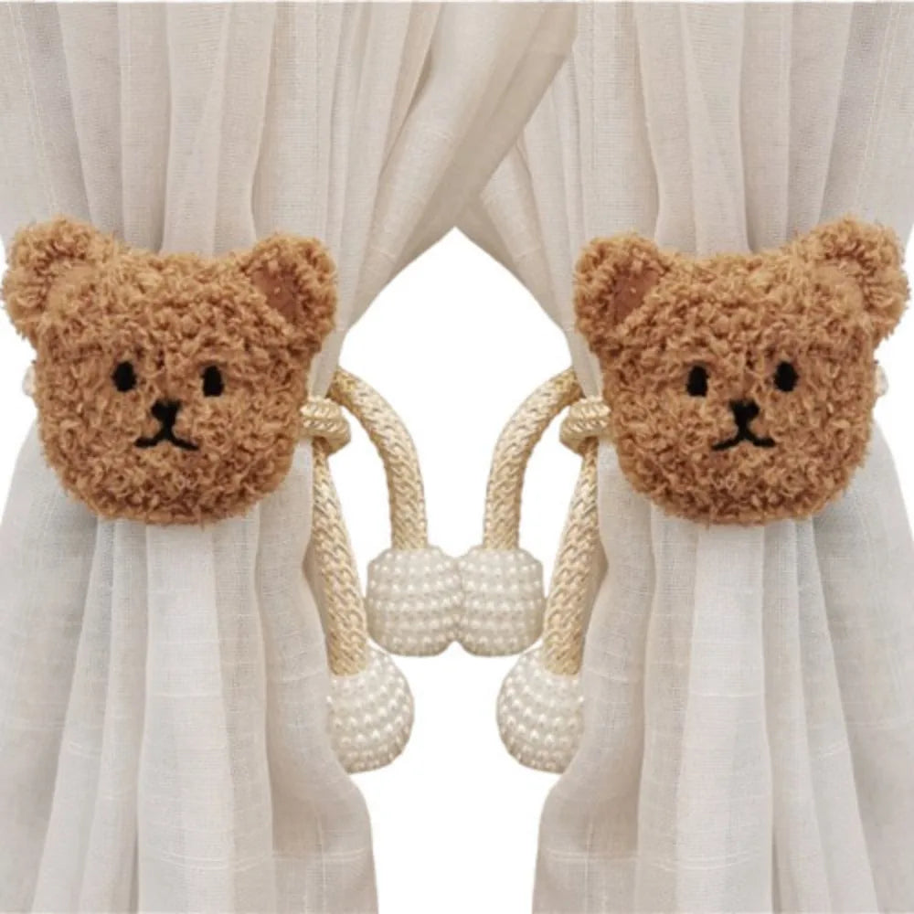 2Pcs Ins Cartoon Bear Curtain Cute Plush Window Curtain Buckles 3D Decorative Bear Curtain Tieback Curtain Accessories