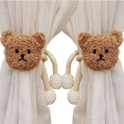 2Pcs Ins Cartoon Bear Curtain Cute Plush Window Curtain Buckles 3D Decorative Bear Curtain Tieback Curtain Accessories
